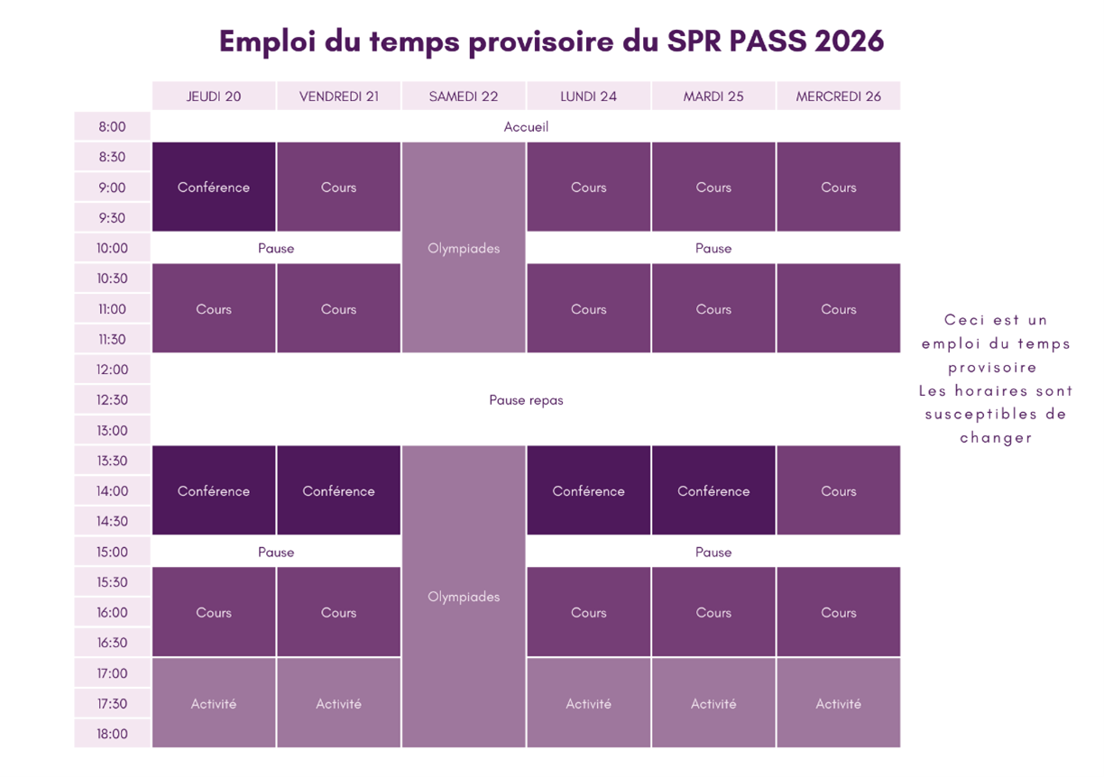 Emploi du temps provisoire du SPR